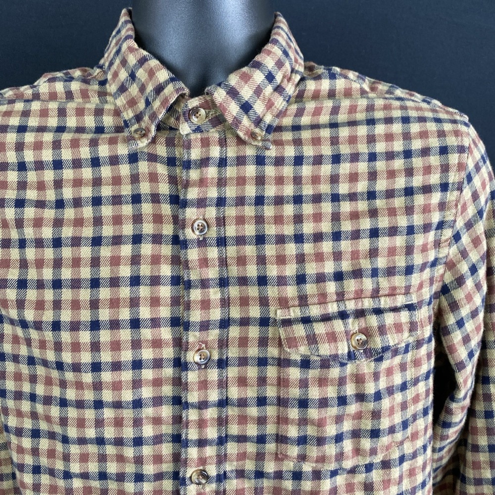 J Crew Shirt Mens SLIM M Brown Plaid Cotton Cashmere Blend Button Up Long Sleeve